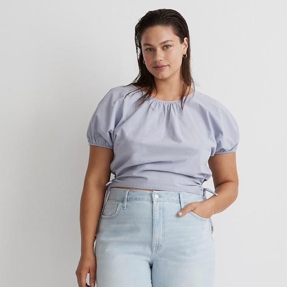 Madewell Tops - Madewell Embroidered Poplin Puff-Sleeve Cutout Crop Top